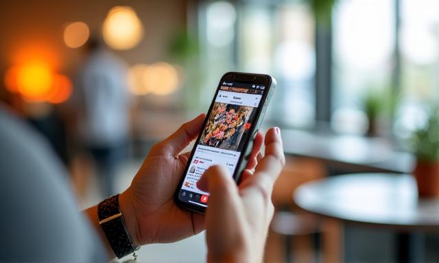 Person nutzt Smartphone für Social Media Marketing